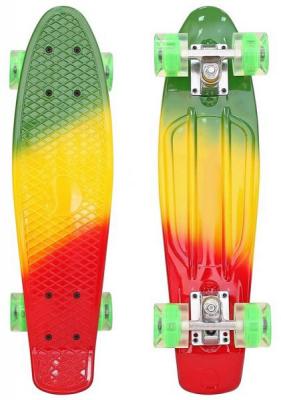 Скейтборд RT Classic 22" 56x15 YQHJ-11 пластик со светящимися колесами цвет зеленый/оранжевый/красный