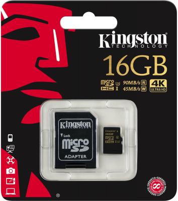 Карта памяти Micro SDHC 16GB Class 10 Kingston SDCG/16GB + адаптер SD