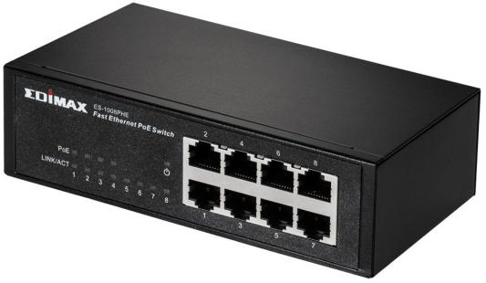 Коммутатор Edimax ES-1008PHE неуправляемый 8 портов 10/100Mbps