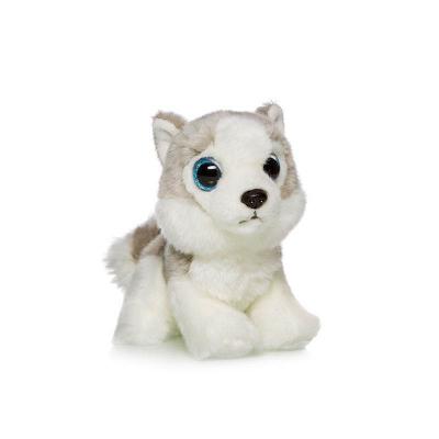 Мягкая игрушка собака MAXITOYS Хаски искусственный мех текстиль пластик белый серый 18 см