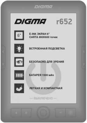 Электронная книга Digma R652 6" E-Ink 4Gb серый