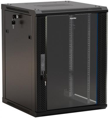 Шкаф настенный 19" 4U Hyperline TWB-0445-GP-RAL9004  278x600х450мм стеклянная дверь с перфрацией по бокам ручка с замком черный разобранный