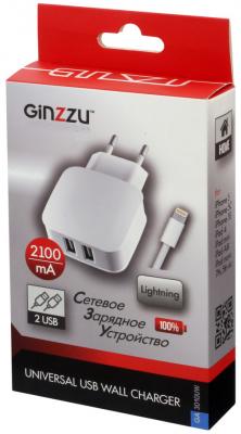 Сетевое зарядное устройство GINZZU GA-3010UW 8-pin Lightning 2 х USB 2.1A белый