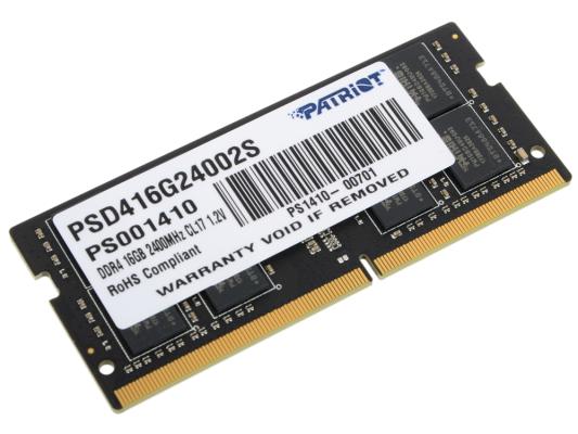 Оперативная память для ноутбука 16Gb (1x16Gb) PC4-19200 2400MHz DDR4 SO-DIMM CL17 Patriot Signature PSD416G24002S