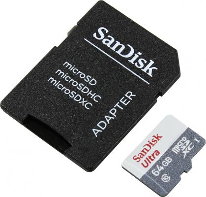 Карта памяти Micro SDXC 64Gb Class 10 Sandisk SDSQUNS-064G-GN3MA + адаптер  SD