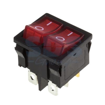 Выключатель клавишный 250V 6А (6с) ON-OFF красный с подсветкой ДВОЙНОЙ  Mini  REXANT 10шт