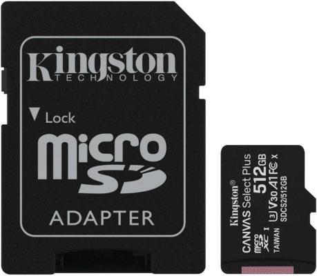 Флеш карта microSDHC 512GB Class10 Kingston <SDCS2/512GB> UHS-I Canvas Select up to 100MB/s с адапт.