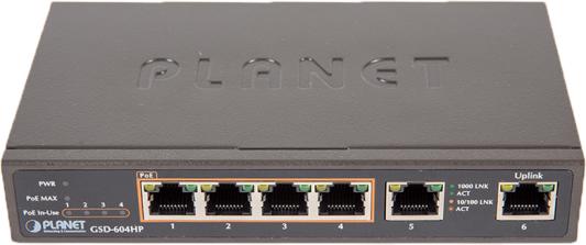 PLANET 4-Port 10/100/1000T 802.3at POE + 2-Port 10/100/1000T Desktop Switch (55W POE Budget, External Power Supply)