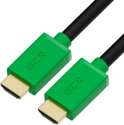 Greenconnect Кабель 0.5m HDMI версия 2.0, HDR 4:2:2, Ultra HD, 4K 60 fps 60Hz/5K*30Hz, 3D, AUDIO, 18.0 Гбит/с, 28/28 AWG, OD7.3mm, тройной экран, черный, зеленые коннекторы, GCR-HM421-0.5m