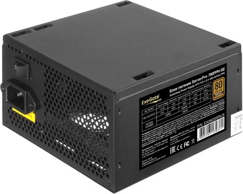 Серверный БП 700W ExeGate ServerPRO 80 PLUS® Bronze 700PPH-SE (ATX, for 3U+ cases, APFC, КПД 89% (80 PLUS Bronze), 12cm fan, 24pin, 2x(4+4)p, 4xPCI-E, 6xSATA, 3xIDE, box, black)