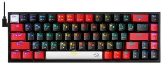 Игровая беспроводная клавиатура REDRAGON CASTOR PRO чёрно-красная (USB, Bluetooth, 2.4G, Redragon yellow, 68 кл ., RGB подсветка, 1600 мА)