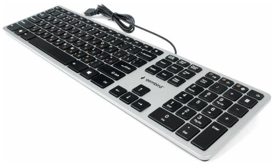 Клавиатура ноутбучного типа  Gembird KB-8420,{USB, ножничный механизм, клавиши управления громкостью, 104 клавиши, кабель 1,5м}