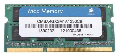 Оперативная память для ноутбука 4Gb (1x4Gb) PC3-10600 1333MHz DDR3 SO-DIMM CL9 Corsair CMSA4GX3M1A1333C9