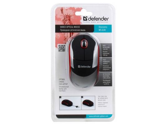 Мышь Defender Discovery MS-630 USB  1000 dpi  Черно-красная  Скруч.кабель