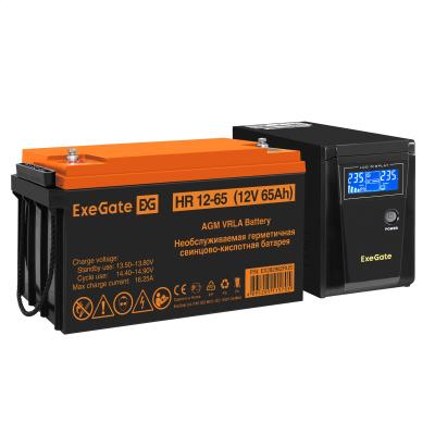 Комплект ИБП EX295986RUS + батарея 65Aч EX282982RUS 1шт (инвертор, синус, для котла) ExeGate SineTower SZ-600.LCD.AVR.1SH <600VA/360W, чистый синусоида, LCD дисплей, AVR, 1*Schuko, линейно-интерактивный, Black> + батарея ExeGate HR 12-65 (12В, 65Ач) 1шт