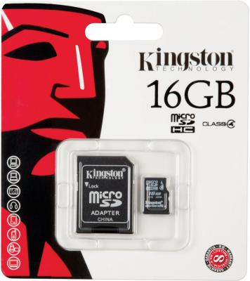 Карта памяти MicroSDHC 16GB Kingston Class4 <SDC4/16GB>