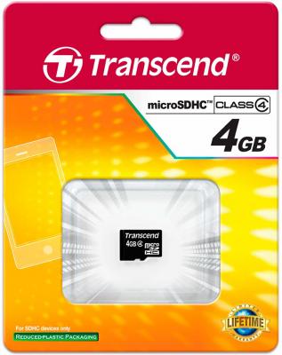 Карта памяти MicroSDHC 4GB Transcend Class4 no Adapter (TS4GUSDC4)