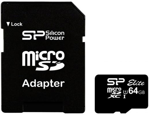 Карта памяти MicroSDXC 64GB Silicon Power Class10 + адаптер