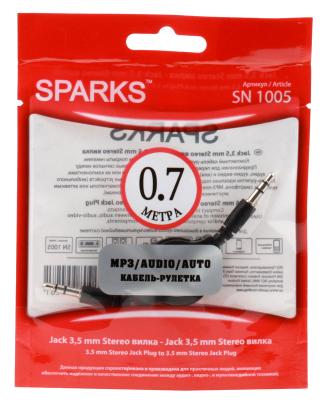 Кабель-рулетка Belsis -Sparks  Jack 3,5 mm Stereo вилка -  Jack 3,5 mm Stereo вилка, длина 0.1 …0,7 м  SN1005