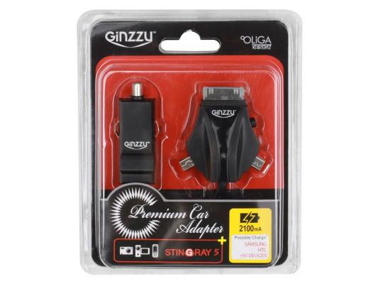 Автомобильное зарядное устройство Ginzzu GA-4310UB/S5, АЗУ 5В/2.1A, 1хUSB +кабель GalaxyTab/mini/microUSB