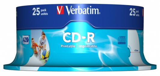 Диски CD-R 80min 700Mb Verbatim  52x  25 шт  Cake Box  DL, Printable  <43439>