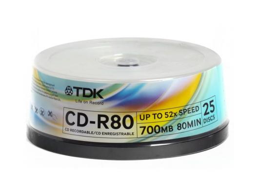 Диски CD-R 80min 700Mb ТDK 52х  25 шт  Cake Box
