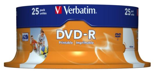 Диски DVD-R 4.7Gb Verbatim 16х 25 шт Cake Box  Printable <43538>