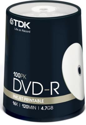 Диски DVD-R 4.7Gb TDK 16x  100 шт  Cake Box  Printable