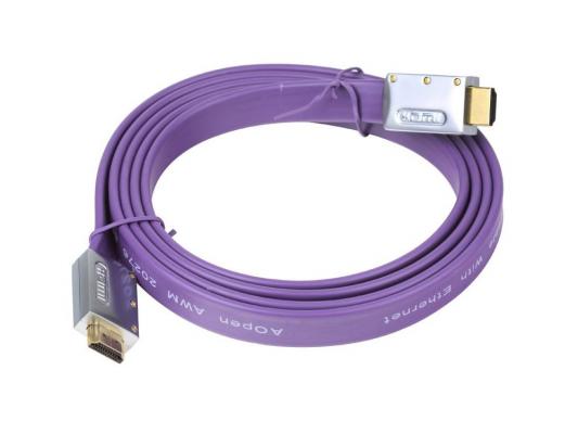 Кабель AOpen  HDMI  19M/M 1.4V+3D/Ethernet AOpen <ACG545A_P-1.8M> серебряно фиолетовый Flat Top Quality