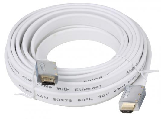Кабель AOpen  HDMI  19M/M 1.4V+3D/Ethernet AOpen <ACG545A_W-5M> серебряно-белый Flat Top Quality