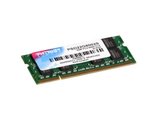 Оперативная память для ноутбука 2Gb (1x2Gb) PC2-6400 800MHz DDR2 SO-DIMM CL6 Patriot PSD22G8002S