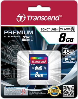 Карта памяти SDHC 8GB Transcend UHS-I Class 10 <300x> Premium (TS8GSDU1)