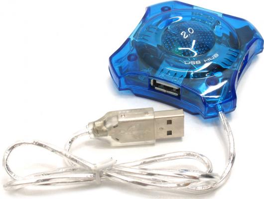 Концентратор USB 2.0 ORIENT 004 4 x USB 2.0 голубой прозрачный