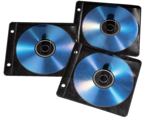 Конверты Hama для 2 CD/DVD полипропилен 50шт с перфорацией для портмоне с кольцами черный/прозрачный H-84102