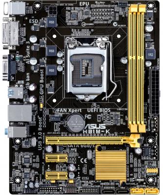 Материнская плата ASUS H81M-K S1150 Intel H81 2xDDR3 1xPCI-E 16x 2xPCI-E x1 2xSATAII 2xSATAIII USB3.0 D-Sub DVI 7.1 Sound Glan mATX Retail