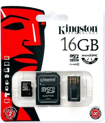 Карта памяти Micro SDHC 16GB Class 10 Kingston Multi Kit MBLY10G2/16GB + адаптер SD + USB-картридер