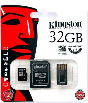 Карта памяти Micro SDHC 32Gb Class 10 Kingston Multi Kit MBLY10G2/32GB + адаптер SD + USB-картридер