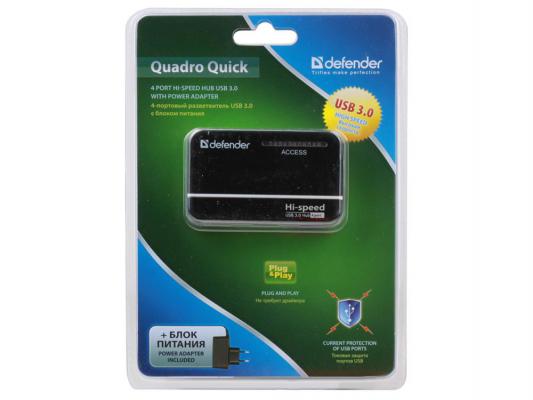 Разветвитель USB HUB Defender QUADRO Quick USB 3.0, 4 порта, с блоком питания
