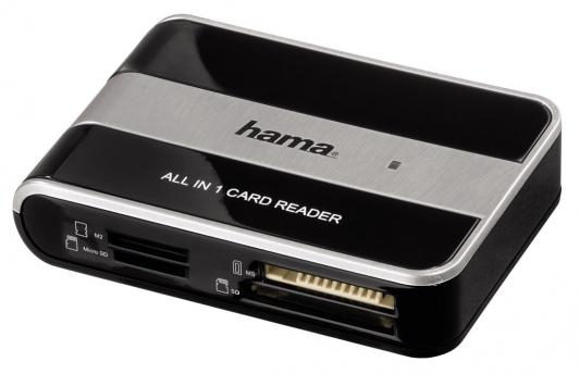 Картридер внешний Hama H-49016 USB2.0 All in One черно-серебристый