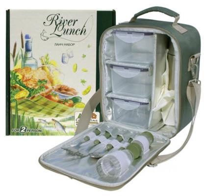 Набор для пикника CW River Lunch в подарочной упаковке (на 2 персоны, цвет зеленый, сумка-термос с набором посуды и термосом для напитков, вес 1250г)