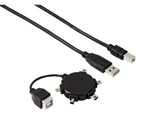 Кабель USB 2.0 AM-BM Hama H-39733 + адаптер USB B(f)/miniUSB (B4/B5/B6/B8/M4) (m) черный