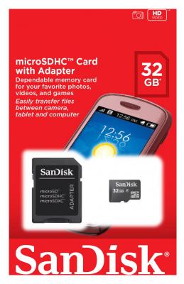 Карта памяти Micro SDHC 32Gb Class 4 Sandisk SDSDQM-032G-B35A + SD адаптер
