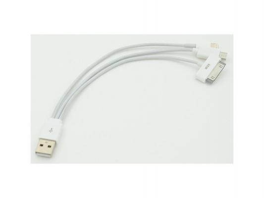 Кабель USB Behpex для iPod iPhone iPad 4в1 белый 0.2м + адаптер Lightning + 30Pin +microUSB 809600