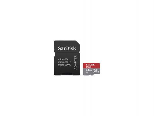 Карта памяти Micro SDXC 64Gb Class 10 Sandisk Ultra SDSDQUIN-064G-G4 + адаптер SD 48MB/s