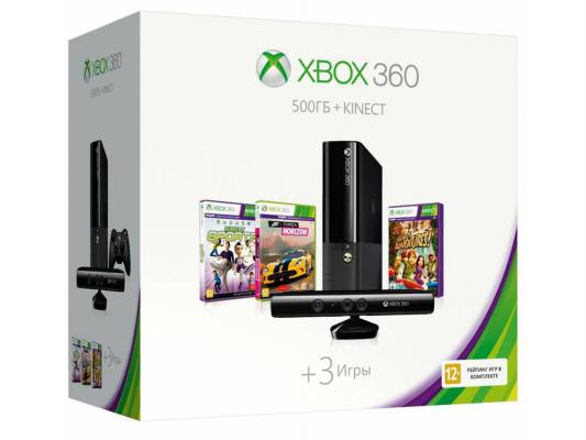 Игровая приставка Microsoft Xbox 360 500Gb Kinect bundle + игра Kinect Sport 1 + игра Forza Horizon + игра Kinect Adventures черный 3MN-00005