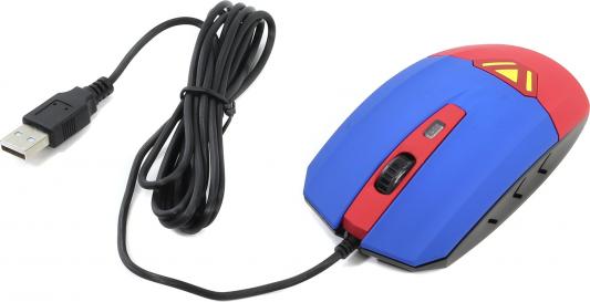 Мышь проводная CBR CM-833 Superman синий красный USB