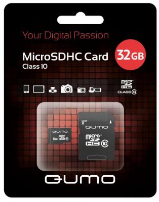 Карта памяти Micro SDHC 32Gb class 10 QUMO QM32GMICSDHC10U1 + SD adapter