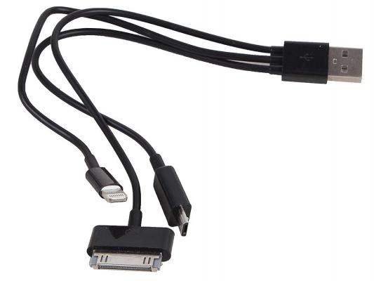 Кабель 3Cott 3C-DC-048B-3in1 USB-Micro USB/Apple 30-pin/Apple Lightning 0.2м черный