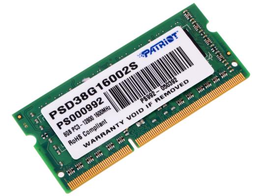 Оперативная память для ноутбука 8Gb (1x8Gb) PC3-12800 1600MHz DDR3 SO-DIMM CL11 Patriot Signature PSD38G16002S