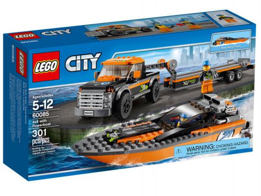 Конструктор Lego City Внедорожник 4 x 4 с гоночным катером 301 элемент 60085